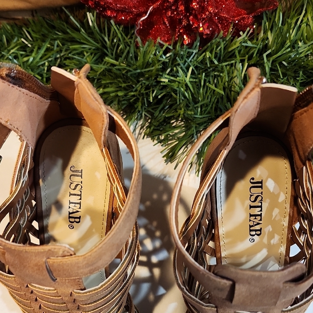 JustFab Tan Strappy Sandals - Picture 3 of 11